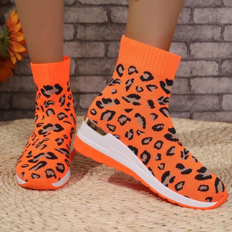 Fashion 2025 New Women's Knitted Ankle Boots Women's New Autumn Chunky Heel Round Head Elastic Fashion Sock Boots