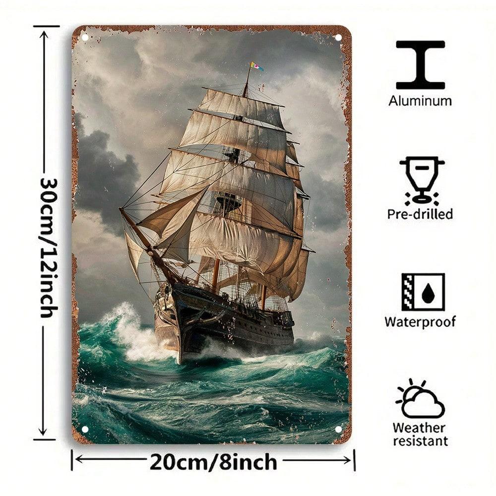 

Retro Tin Wall Art Vintage x Inch Aluminum Nautical Sailing Ship Metal Sign PreDrilled Easy Mount Home Decor 20x30cm