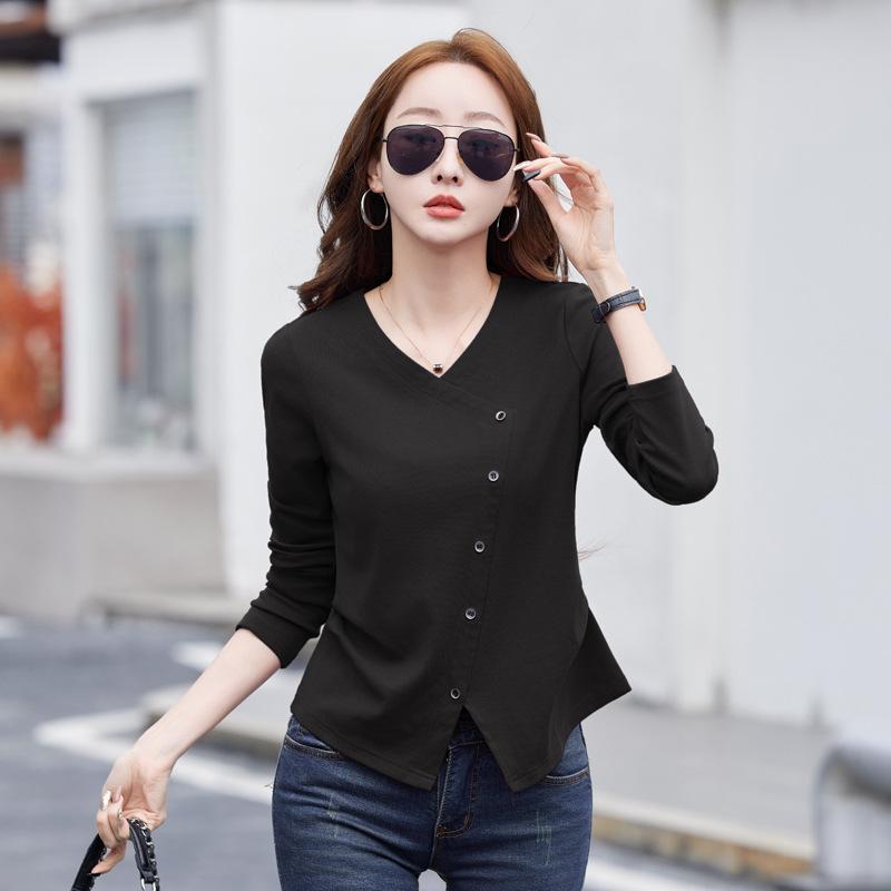 Women's Spring New Solid Color Long Sleeve V Neck Cardigan Top