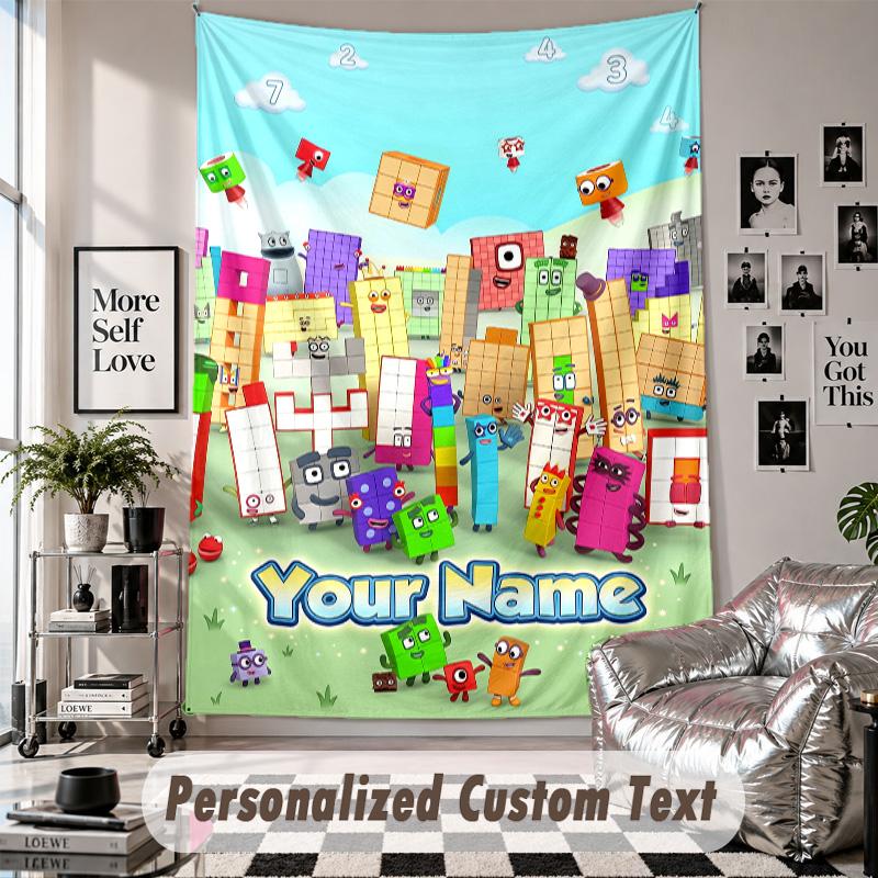 Wall Hanging Tapestry With Custom Name & Text, Numberblock Decorative Tapestry For Bedroom