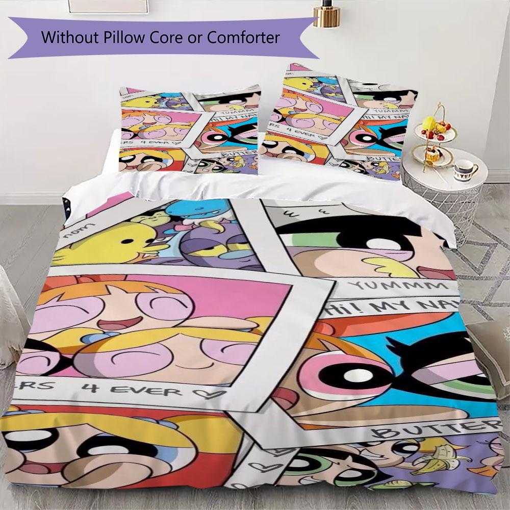 Powerpuff Girls Cartoon Prints bedding, duvet cover and pillowcases, birthday gift (1 duvet cover + 2 pillowcases, pillow insert not included)JM009