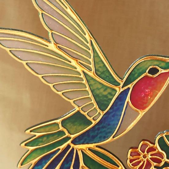Hummingbird Sun Catcher Stained Glass Style Window Hanging Decor Acrylic Hummingbird Flower Suncatcher Gift for Bird Lovers Home Garden Porch