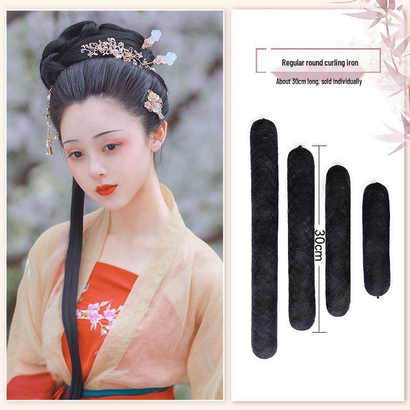 Tang Dynasty Wig Bag: Style-Ready Head-Covering with Side Ties, Hanfu-Inspired Round Hair Roller Pad.