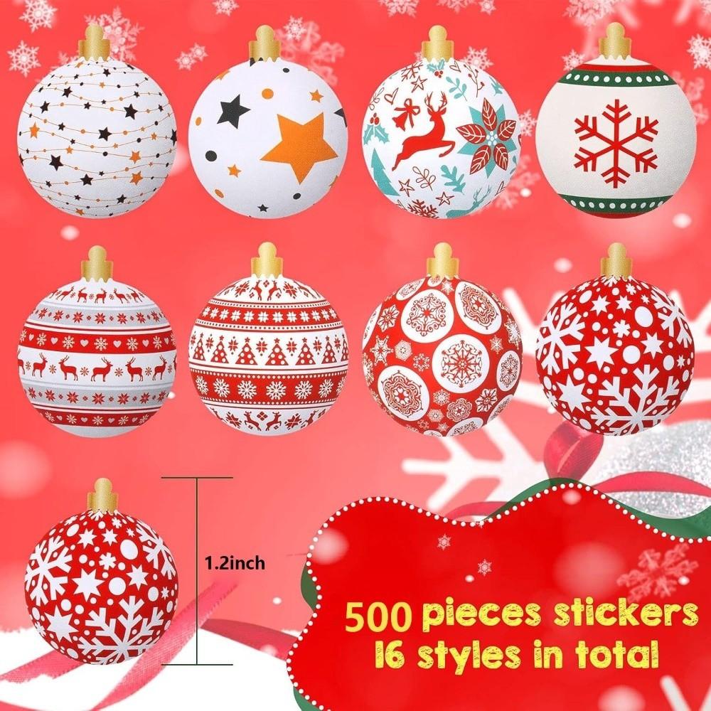 500pcs 3CM Merry Christmas Stickers Seal Labels Xmas Ball/Snowflake Christmas Theme Roll Stickers Christmas Decoration Stickers