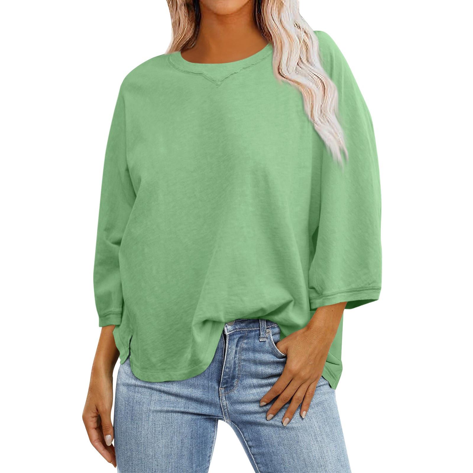 

Футболка с пышным подолом на пуговицах, повседневный топ с круглым вырезом и рукавом 3/4 с цветочным принтом, женская одежда XL зелёный