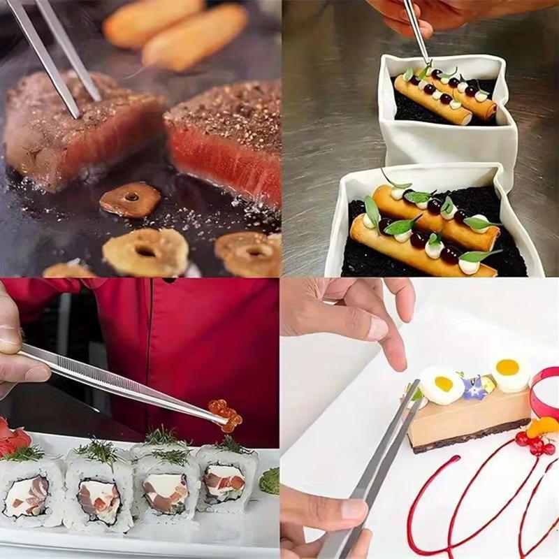 5pcs Kitchen Cooking Tweezers with Serrated Tips Anti-Slip Kitchen Plating Tweezer Curved Tongs for Grilling Picnics & Barbecues