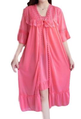 Princess Nightgown Camisole Gown Set Lace Nightwear Sexy Lingerie [ROKAROKA] 2-Piece Women's One-Piece (Coral)