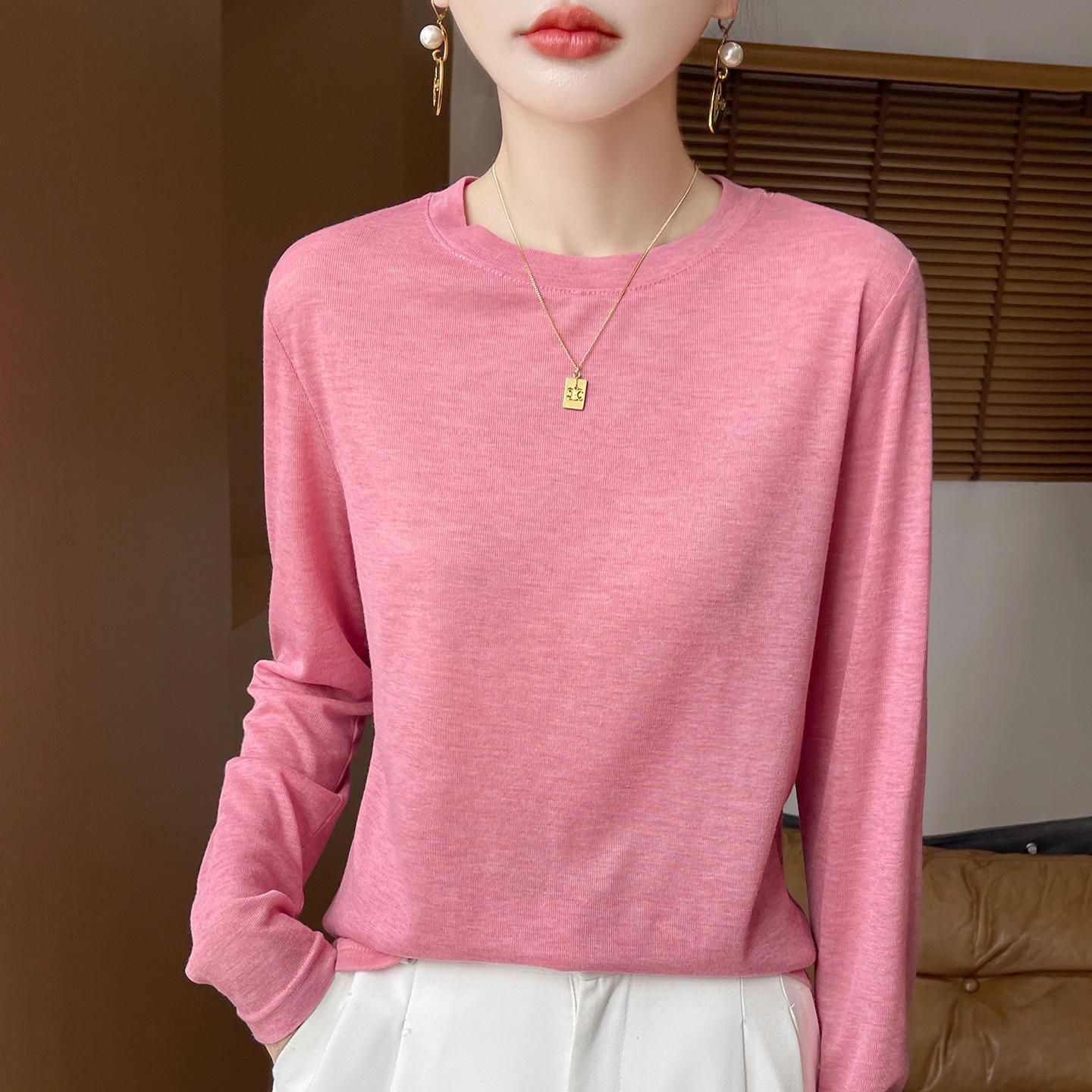 

2026 Spring Women s Lightweight Knitwear: Versatile Solid Color Long Sleeve Round Neck T-shirt Sweater 2XL 75-85 kg