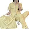 Cute Plaid Love Embroidered Pajamas Women'S Spring Summer Short-Sleeved Three-Piece Student Loungewear