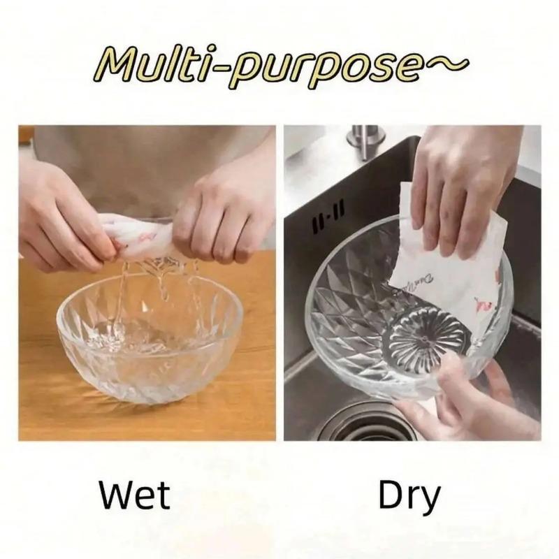 200 Sheets(4 Rolls) Disposable Kitchen Paper Towel Absorbent Dish Cloth Lazy Rag Wet And Dry Use Kitchen Cleaning Paper Cloth