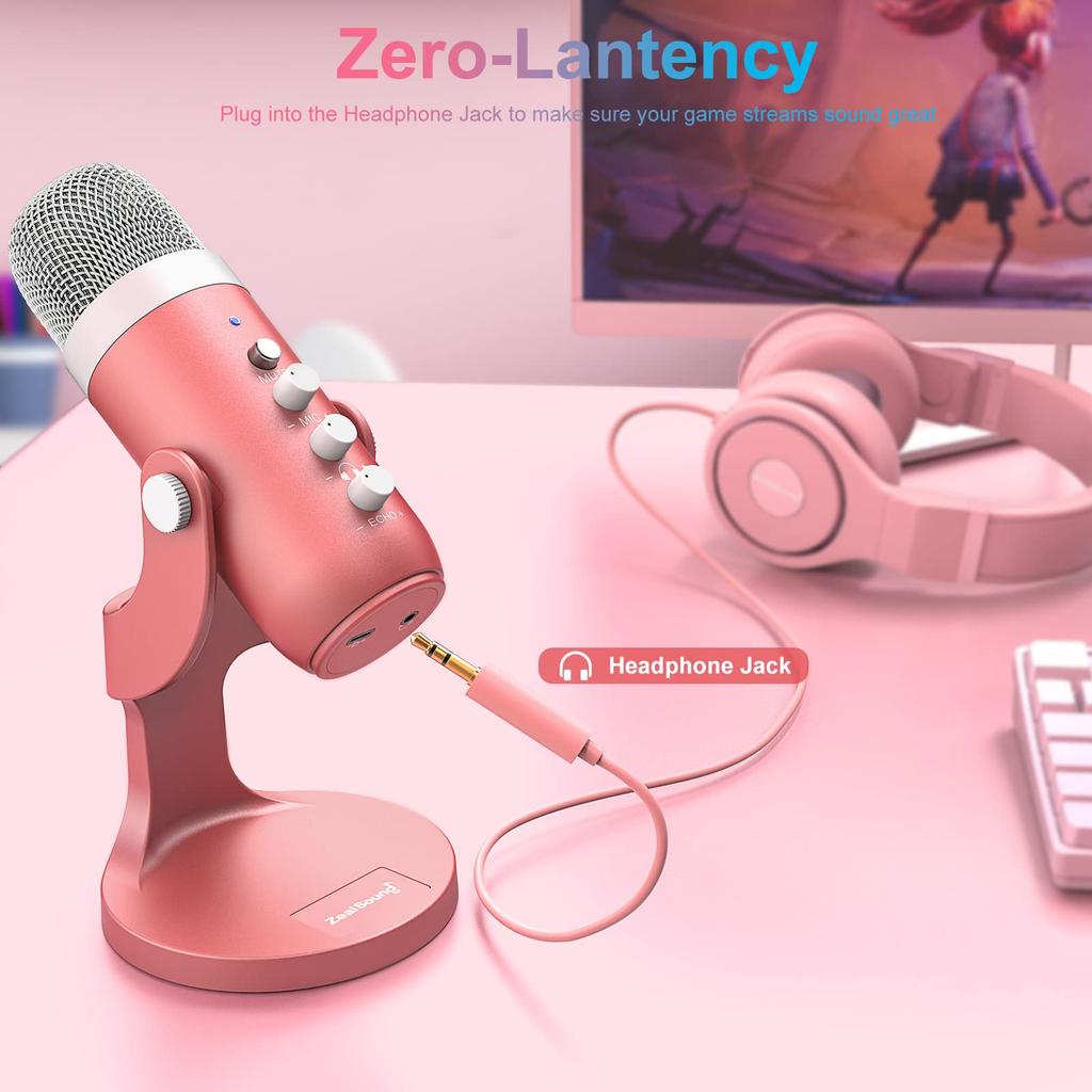ZealSound Kondensatormikrofon, unidirektional, mit Echo-Funktion, für Konferenzen, Gameplay-Durchläufe, Tablets, Telefon-/Pad-Aufnahme, YouTube, Live-Co