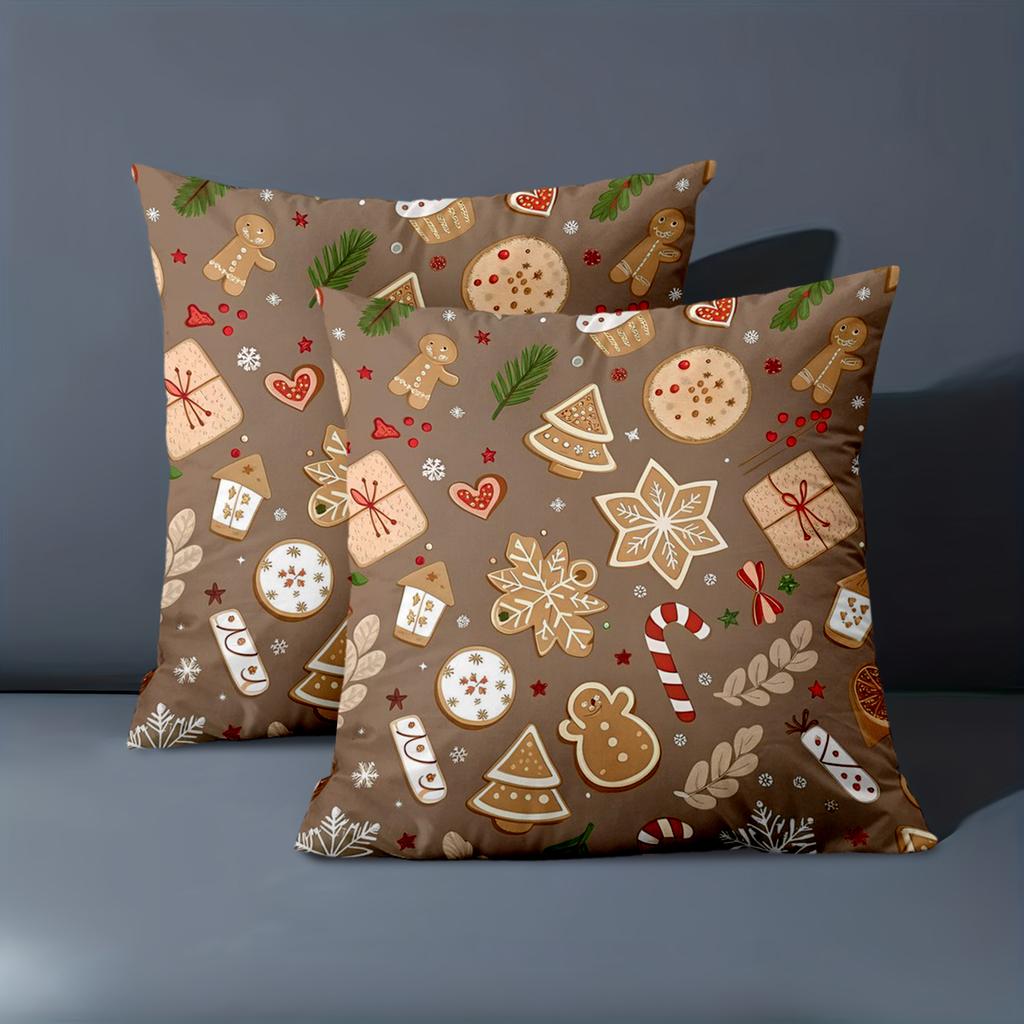 1 Pieces Christmas Patterned Cushion Covers With Cookie Design Polyester Pillowcase, Sofa Cushion Cov Headboard Pillow
