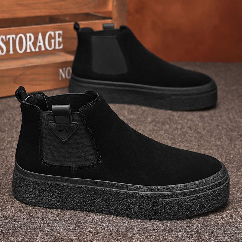 Chelsea Men's Retro Leather Martin High-Top Ankle Boots, One-Step, Thick-Soled, Versatile for Autumn/Winter.