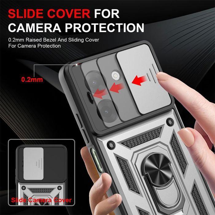 Coque de protection - E.F.CONNECTION - Pour Xiaomi Redmi A5 - Antichoc - Anti-rayures - Argenté avec anneau