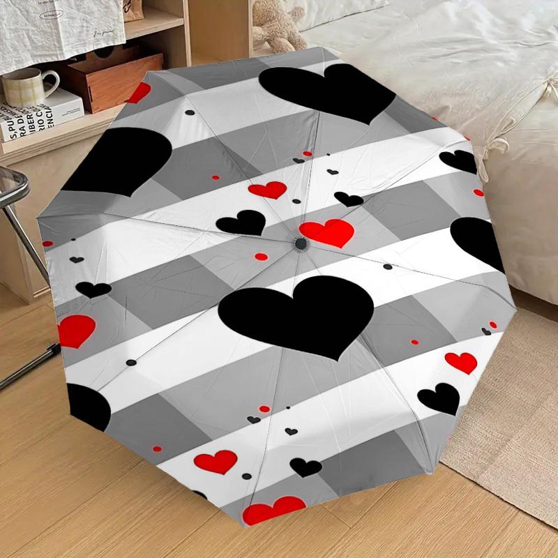 1PC Heart Love Automatic Open/Close Umbrella Compact Folding Umbrella with 8-Rib Shaft Lightweight Esign, Highquality Fabric1182A
