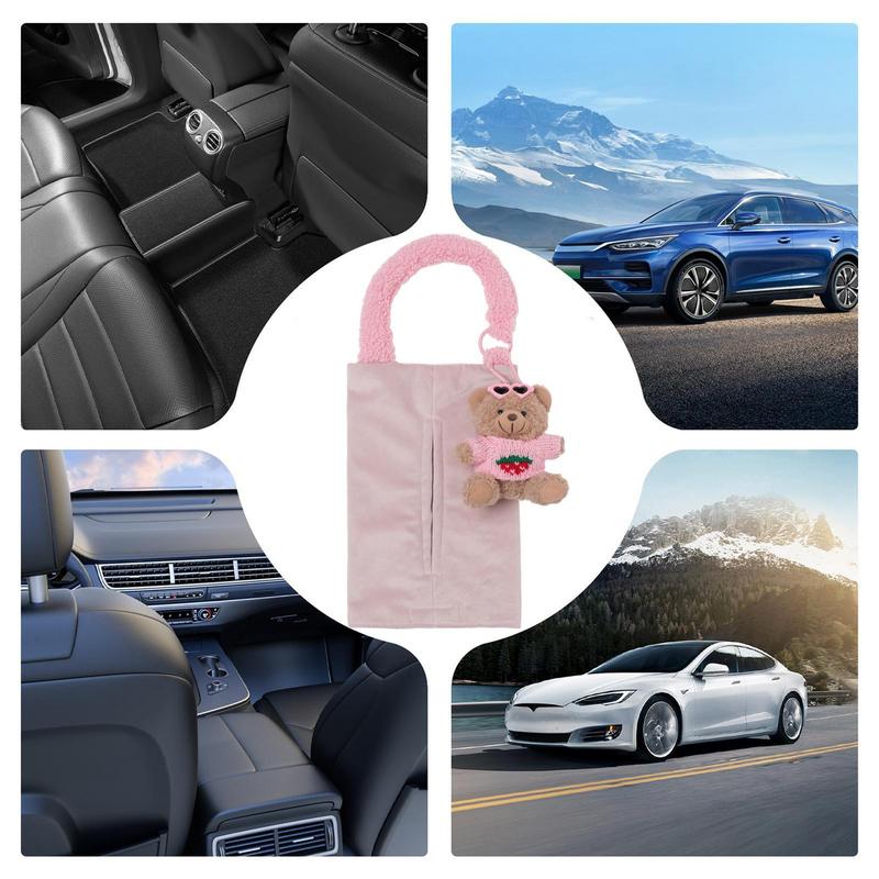 Tissue Box For Car Cartoon Tissue Storage In Car Plush Backseat Car Tissue Case Holder Multifunctional Tissue Box Storage For