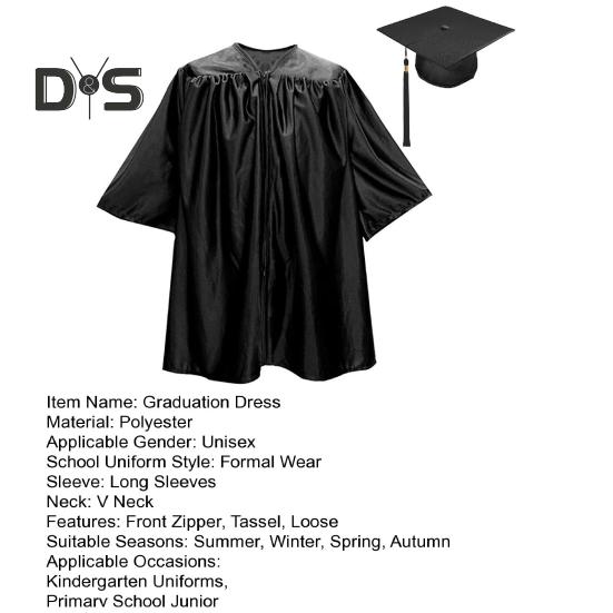 1 Set Unisex Kinder Abschlussrobe Hut Set Frontreißverschluss Lose Quaste Jahresschild Schüler Kindergarten Abschlusszeremonie Talar Kappe Quaste Set