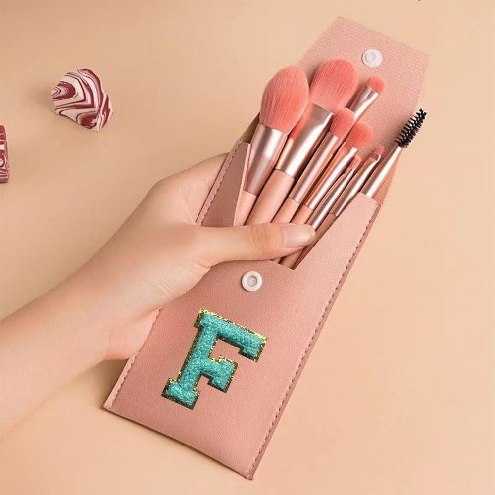 8Pcs Makeup Brush Set Portable Cosmetic Kit Pack Beauty Tool PU Bag Travel Organizer Initiial Chenille Embroidery Letter Pattern
