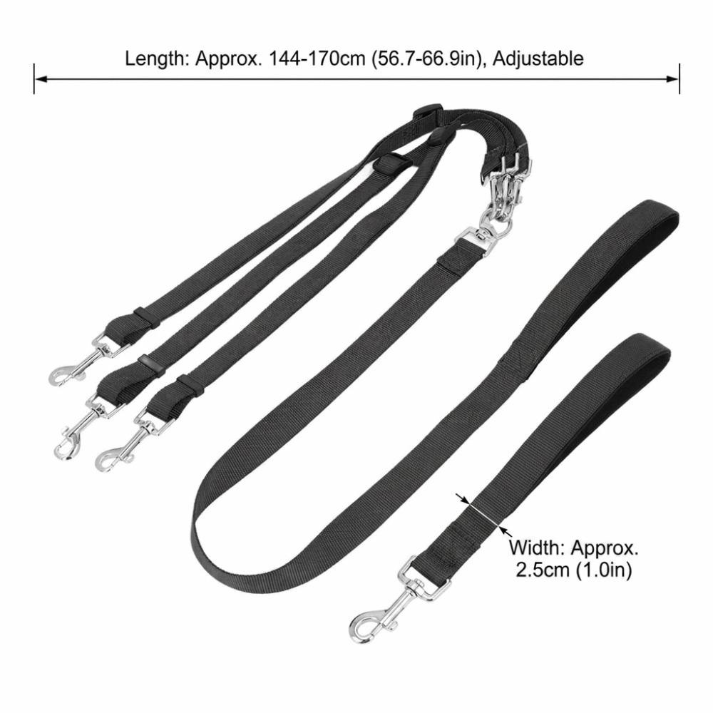 

Nylon Fabric Dog Triple Leash Adjustable Length Dog Split Leash Pet 3 In 1 Leash Park Travel чорний