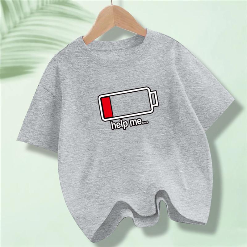 

Футболка с принтом «Низкий уровень заряда батареи» для мальчиков «Help Me», забавная футболка Harajuku для детей, летние топы из полиэстера 170