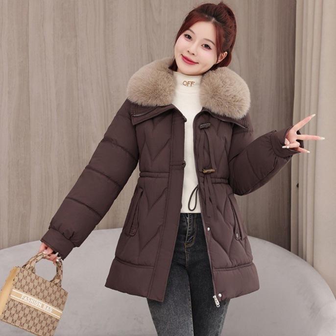 Medium and long large fur collar cotton clothes lapel new women's cotton-padded clothes, thickened loose large size coats in autumn and winter