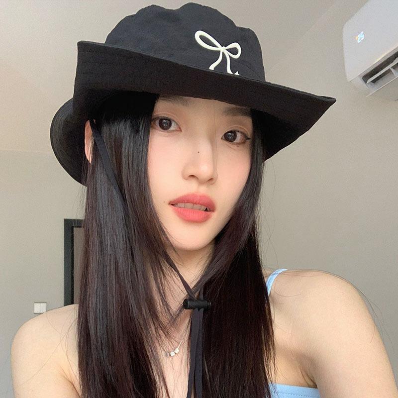 Women Quick Dry Bucket Hat Sun Protection Wide Brim Foldable Outdoor Hiking Camping Panama Cap with Bow Embroidery
