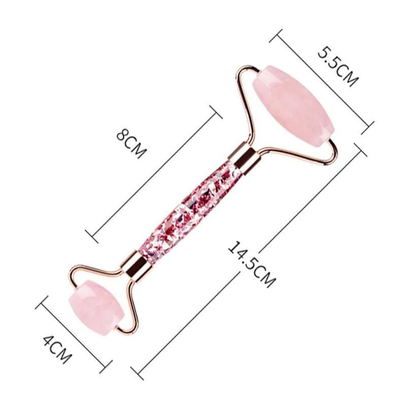 Natural Jade Stone Roller Massager Rose Quartz White Jade Face Roller Gouache Guasha Scraper Set Facial Lifting Massage Tools