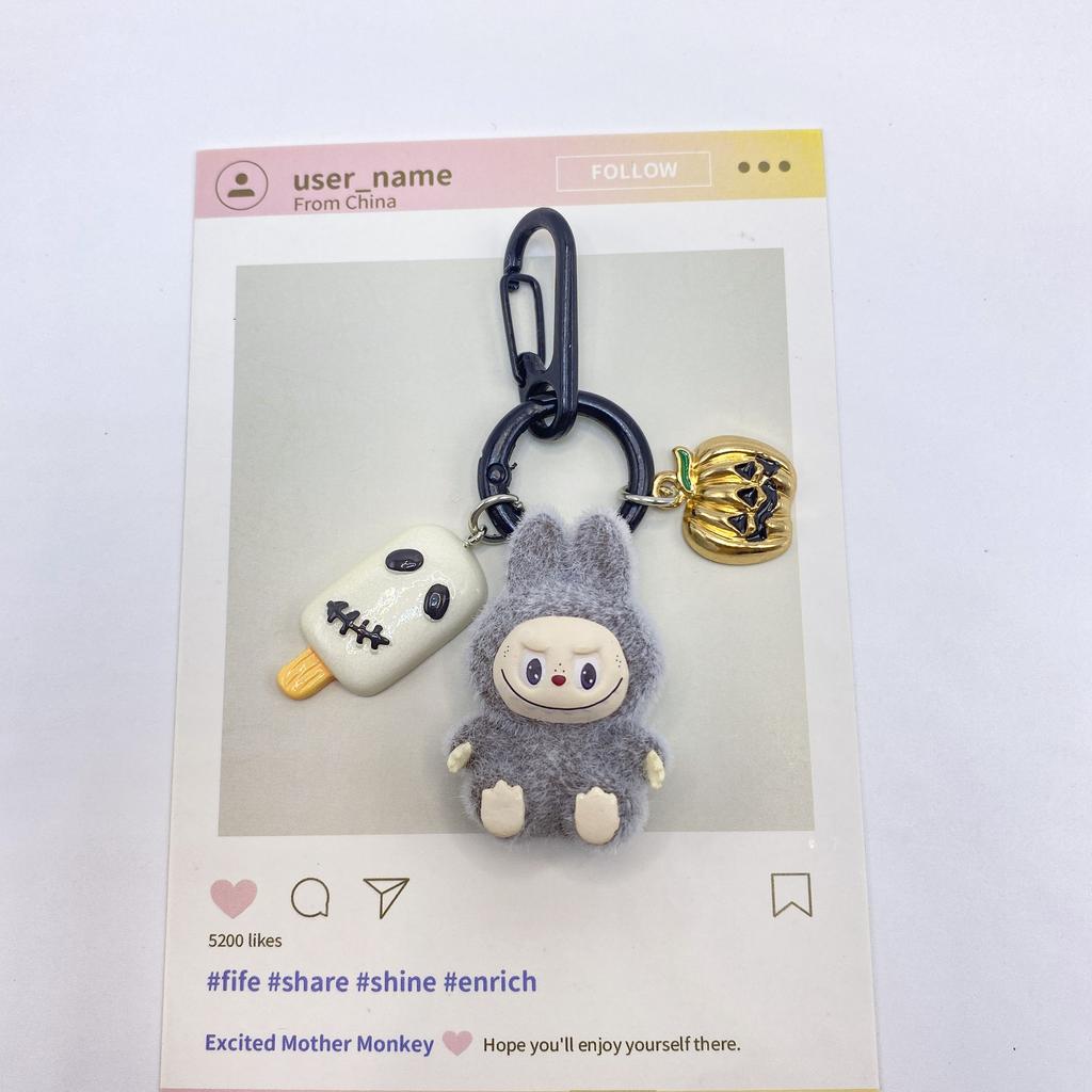 Halloween Flocking Mini Toys Cute Gift Baby-free Keychain Cartoon Bag Car Key Pendant