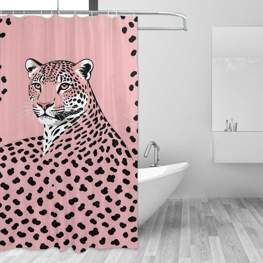 Fashionable Leopard Print Shower Curtain with Grommets - Durable Polyester, Machine Washable, Perfect for Bathroom Decor, Bathro