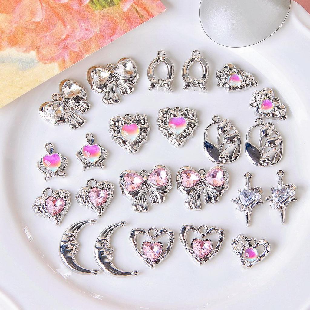 Silver Heart Moon Bow Pendant for DIY Jewelry