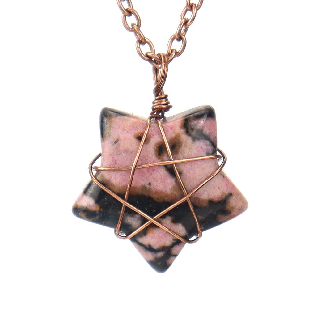 Hand-Wound Retro Natural Crystal Agate Pentagram, Amethyst Star Necklace N582