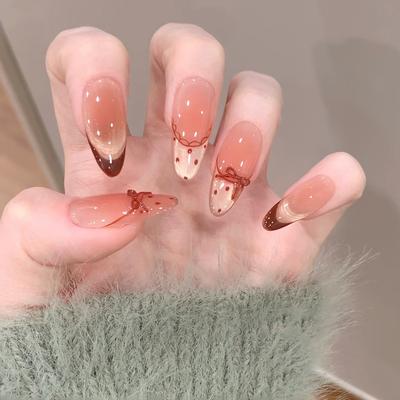 Streaming Cat-eye Lace French Blush Bow Polka Dot Energetic Girl Removable Manicure 30 Pieces