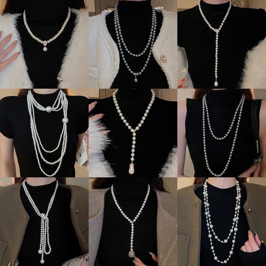 Vintage French Pearl Sweater Necklace: Elegant, Extra-Long Design for Versatile Fashion