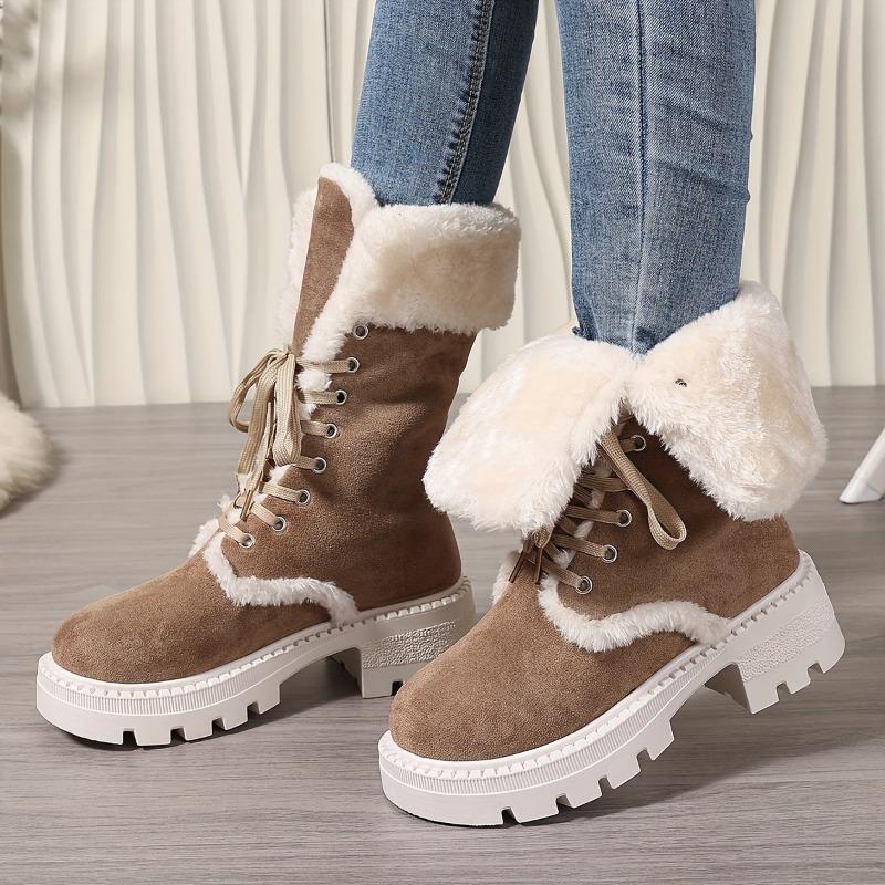 Snow Boots 2025 Winter New Chunky Heel Warm Padded Lacing