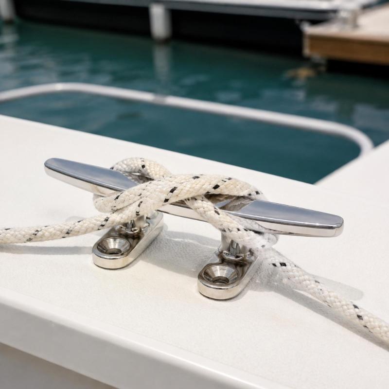Boat Dock Cleat Hardware In Stainless Steel with Countersunk Bolt-Down Base for Rope Tie-Off & Mooring Lines