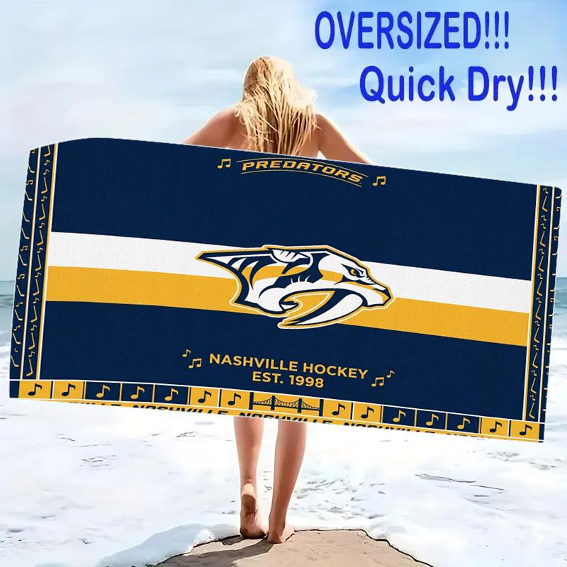 Nashville Predators Logo Print Beach Towel, Large Soft Quick Dry Towel for Beach Camping Swimming