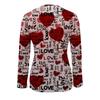 New women's slim-fitting zipper long-sleeved top with red heart LOVE printed all over, fashionable and versatile for commuting and daily travel wear