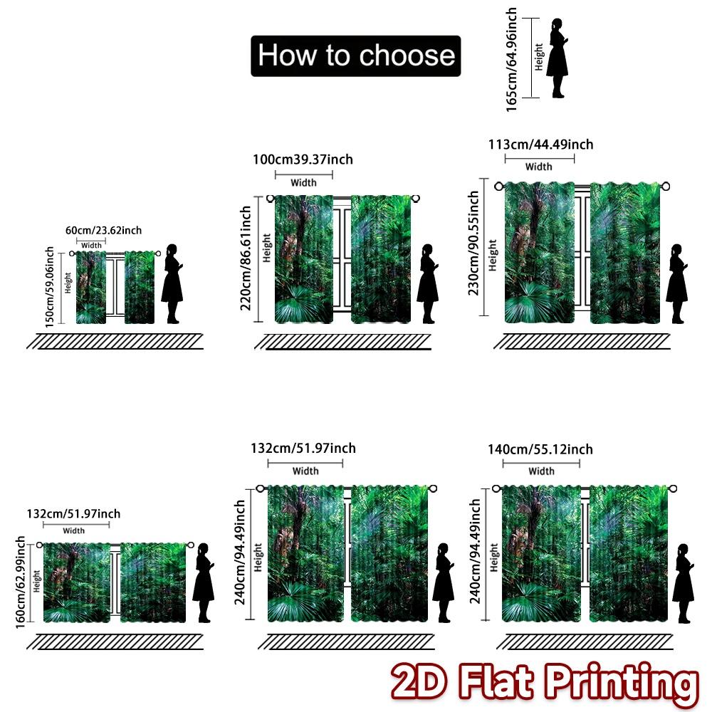 2D Flat Printing 2pcs Curtain Curtain Lush Green Tropical Forest Digital Printed Polyester Drapes Birthday Party Perfect for