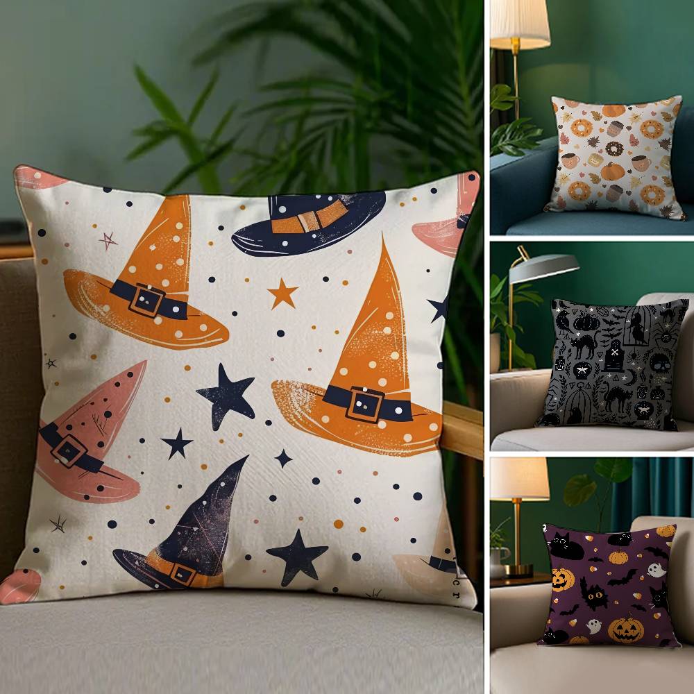 Halloween Witch Hat Pillow Case Plush Fabric Soft Double Sided Print Sofa Cushion Cover Throw Pillow Covers