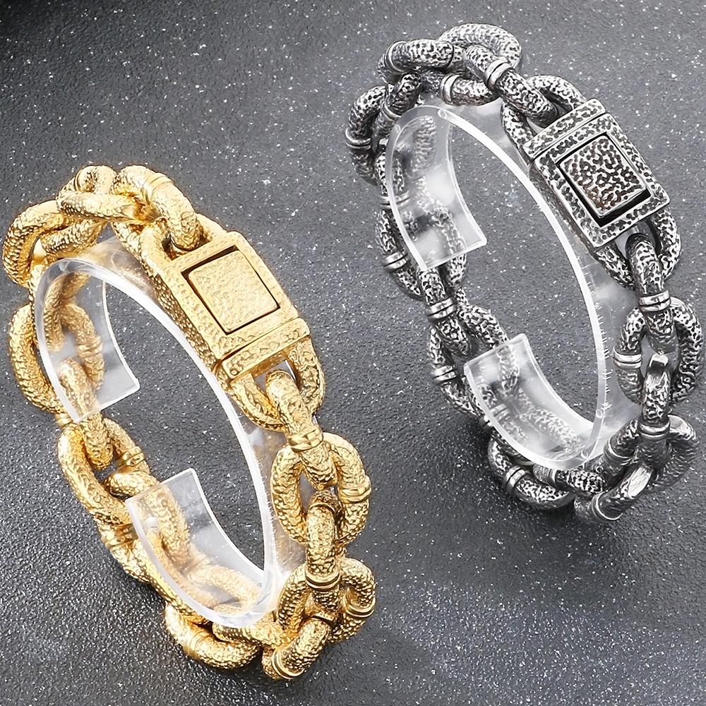 Massive 16mm Wide Link Man Bracelet for Men Vintage 316l Stainless Steel Men's Chain Bracelets Punk Jewelry Male Christmas Gifts