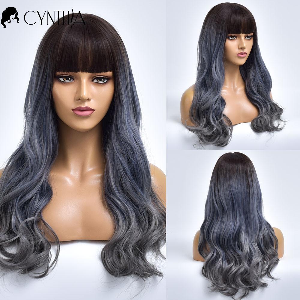Purple Body Wave Synthetic Wigs For Women Long Ombre Cosplay Party Colorful Wig Natural Hair Heat Resistant Pelucas De Mujer