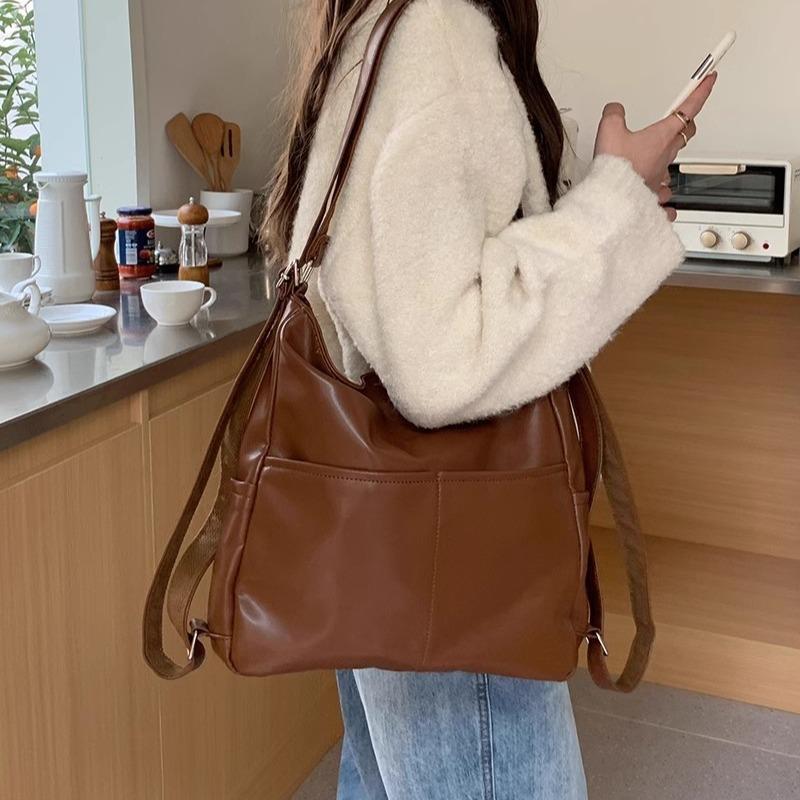 Soft Leather Bag Women's Large Capacity Commuter Tote Bag Multi-functional Backpack Diagonal Schoolbag