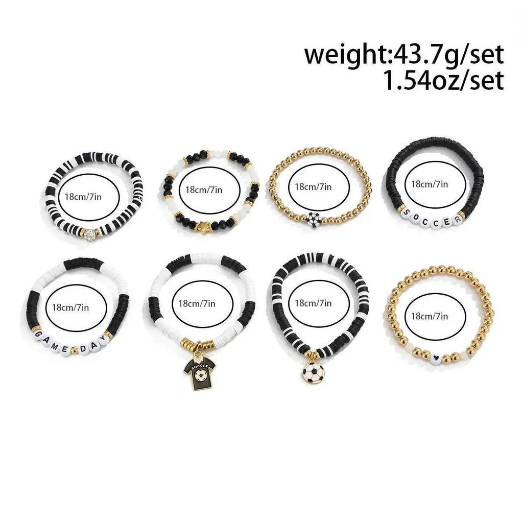 SHIXIN Colorful Beaded Bracelet Set Football Basketball Letter Charms Hand Chain Women Men Sports Jewelry Stackable Bracelet New