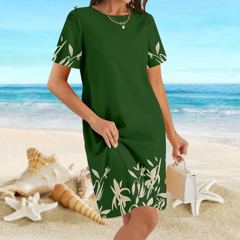 

Women s Fashion Graceful Retro Print Summer Spring Short Sleeve O-Neck Casual Dresses 8XL дубильна кора