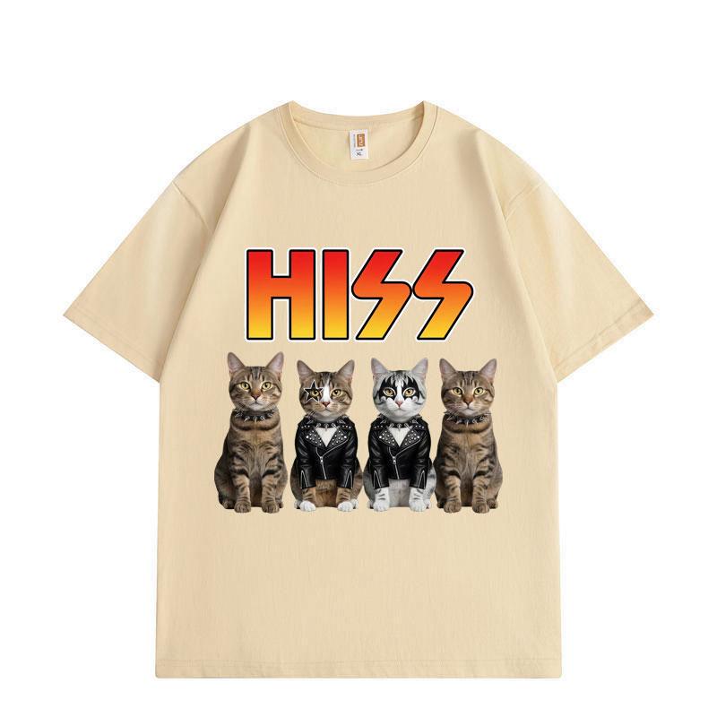 

HISS Rock Cats Funny Band Graphic T Shirts Men Women Casual Fashion Short Sleeve T-shirts Cotton Oversized T-shirt 2XL