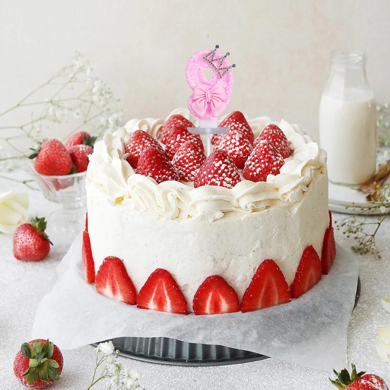0-9 Pink Number Crown Bow Birthday Candle with Drip-Prevention Tray for Birthday Party Wedding Anniversary Cake Decoration