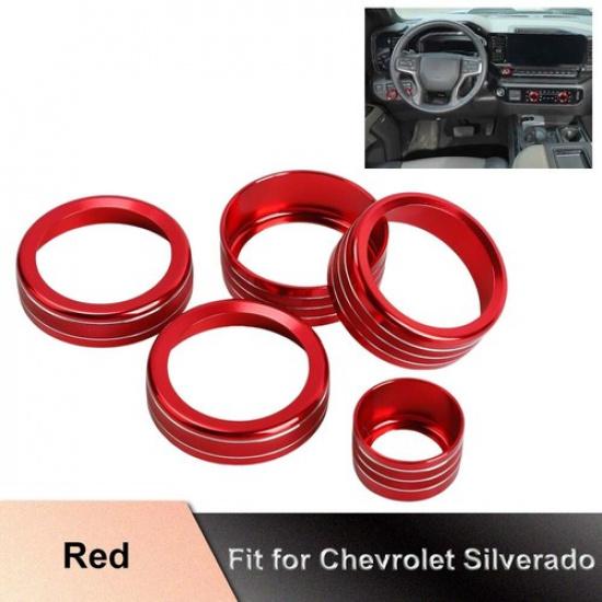 Red Console Headlight Radio Button Switch Knob Trim Ring For Chevy Silverado 22+