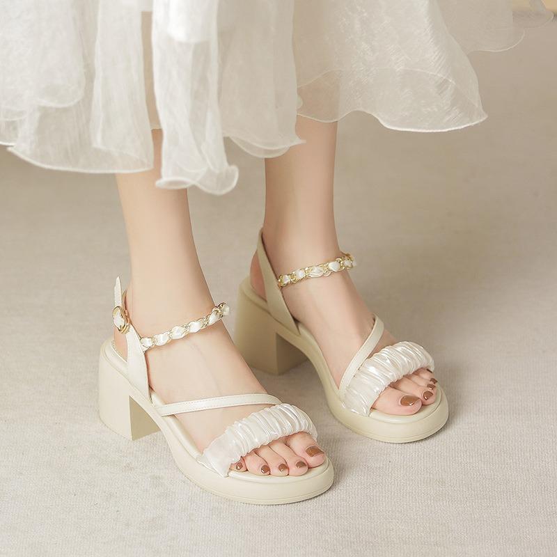 Sandals women's new summer platform with skirt thick heel one-word belt sandals high heels