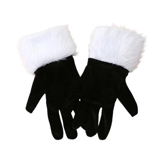 

Short Retro Velvet Gloves Women Opera Gloves with Fuzzy White Cuffs Wrist Length Finger Gloves for Christmas Costume Wedding Tea Party Banquet Dance