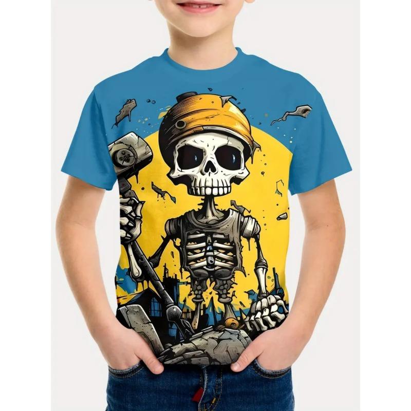 Halloween Boy's T-Shirt Pumpkin Pattern Summer Short Sleeves Skull Fashion Print Kids Tops 2-10y Party Gift Children's Clothing